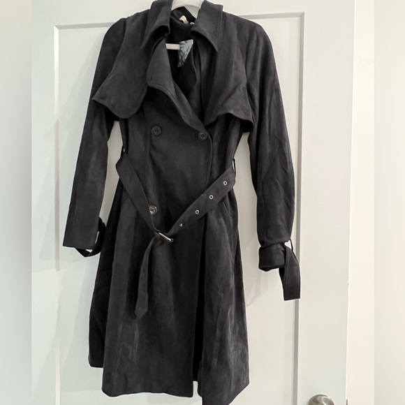 SugarLips faux suede navy trench coat - Picture 6 of 8